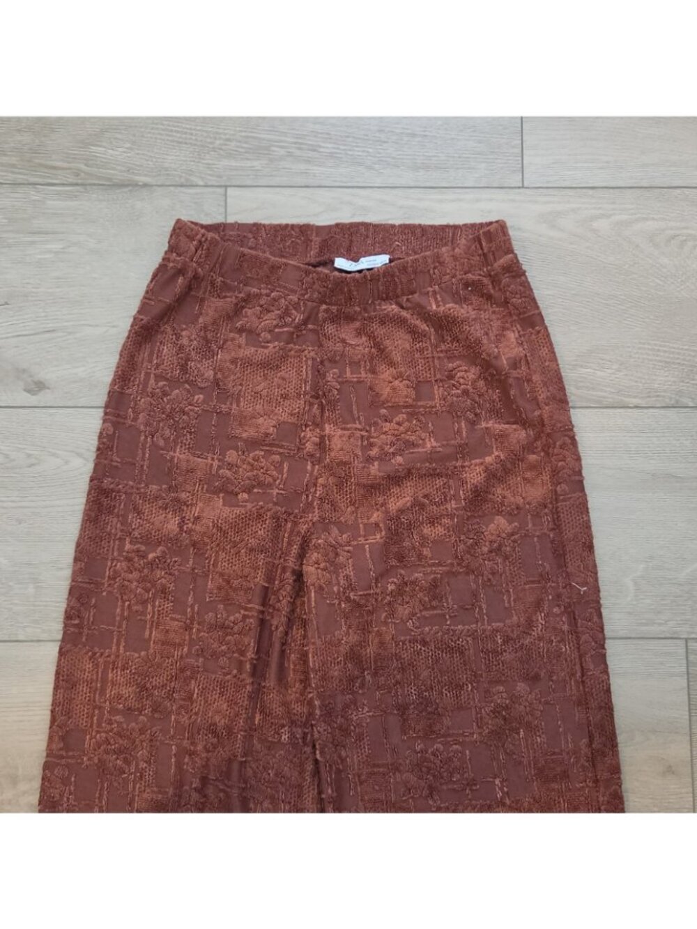 Zara Womens Wide Leg Flowy Embroidered Pants Terracotta Rust Size Medium - Picture 2 of 5